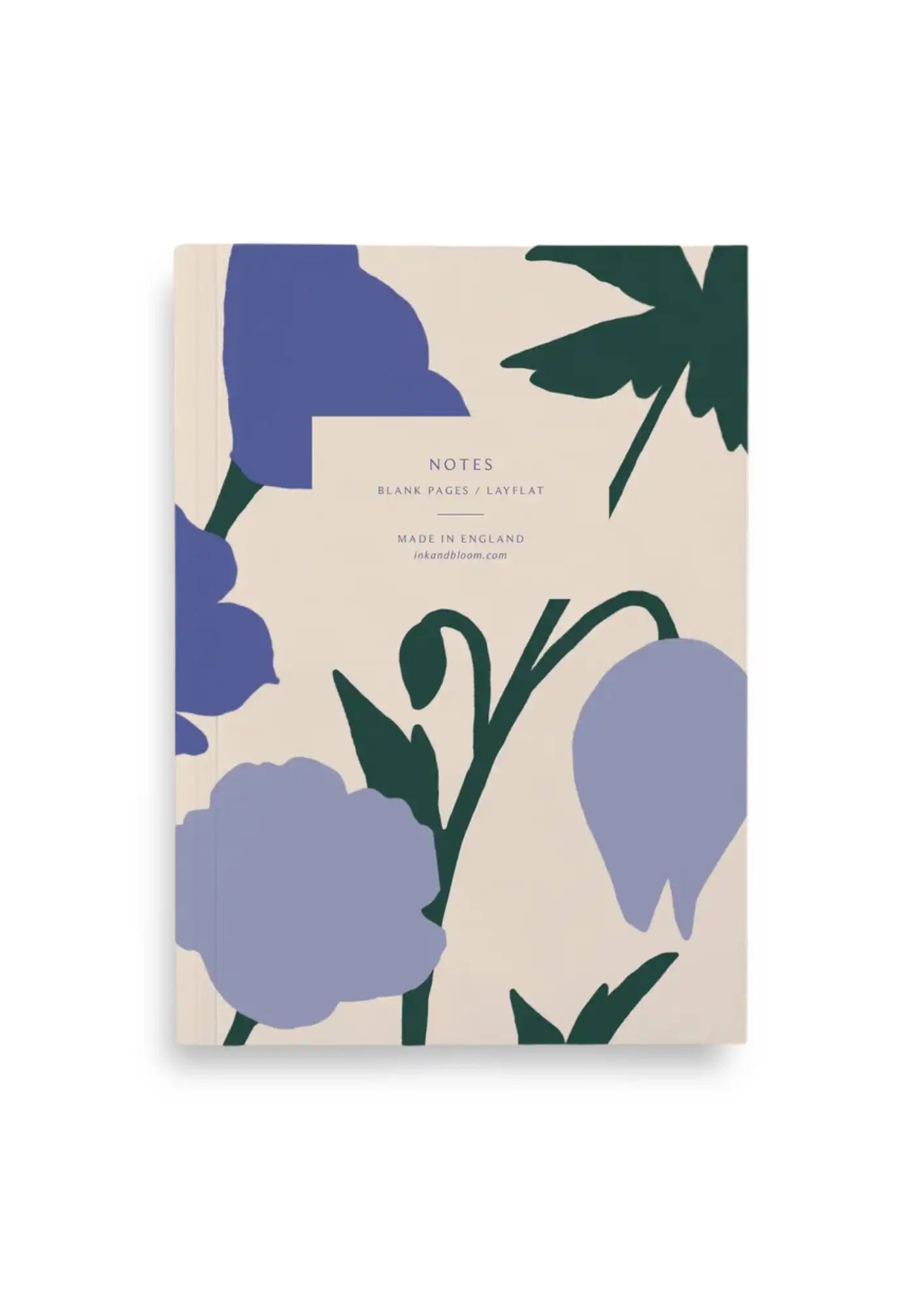 Schönes Layflat Notizbuch mit Blanken Seiten von Ink & Bloom aus England, mit Blauem Blumenmuster