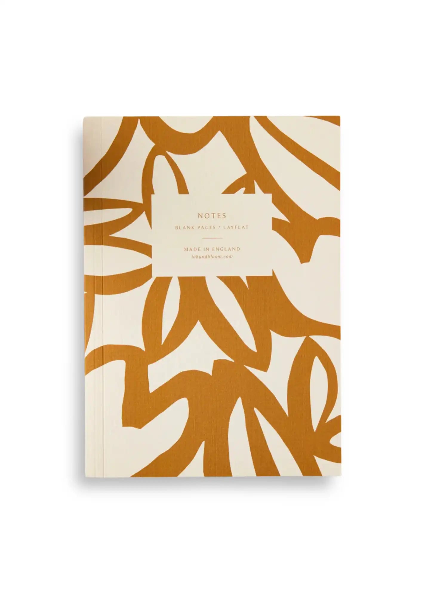 Schönes Layflat Notizbuch mit Blanken Seiten von Ink & Bloom aus England, mit Orangenen Blumenmuster