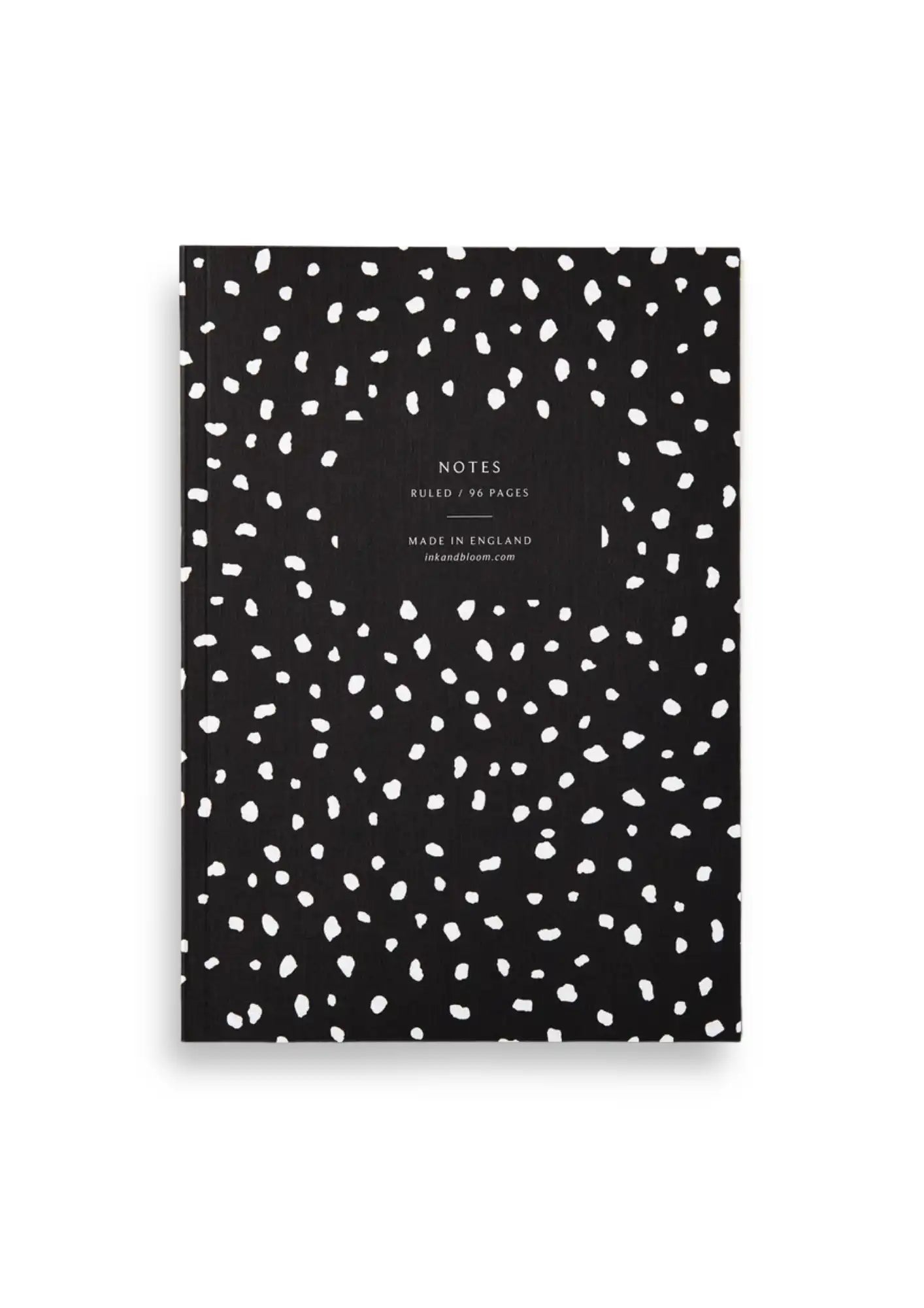 Schönes Notizbuch mit linierten Seiten von Ink & Bloom aus England, in Schwarz mit weißen Punkten