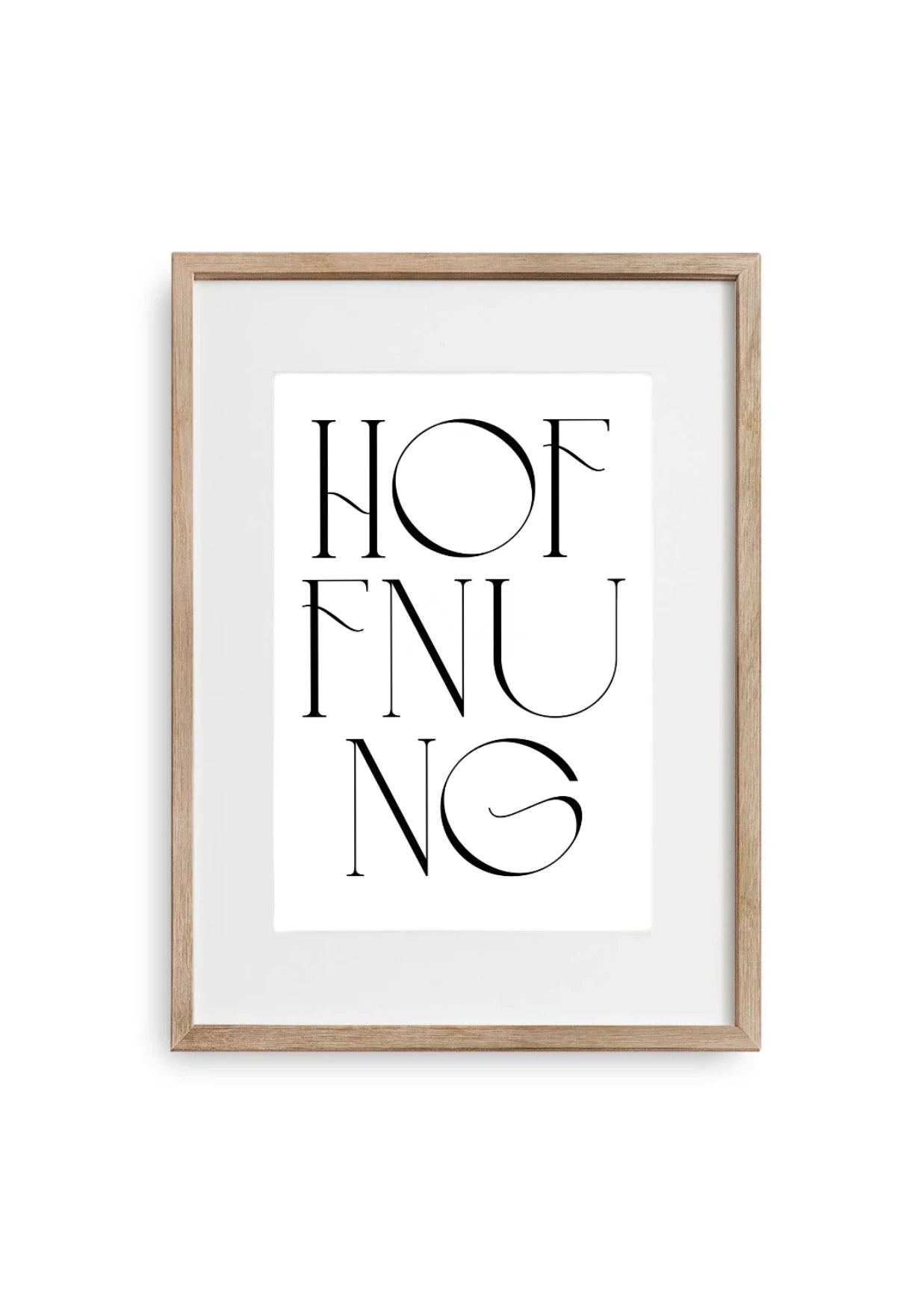 Helles Poster im Bilderrahmen aus Holz mit Hoffnung Schriftzug