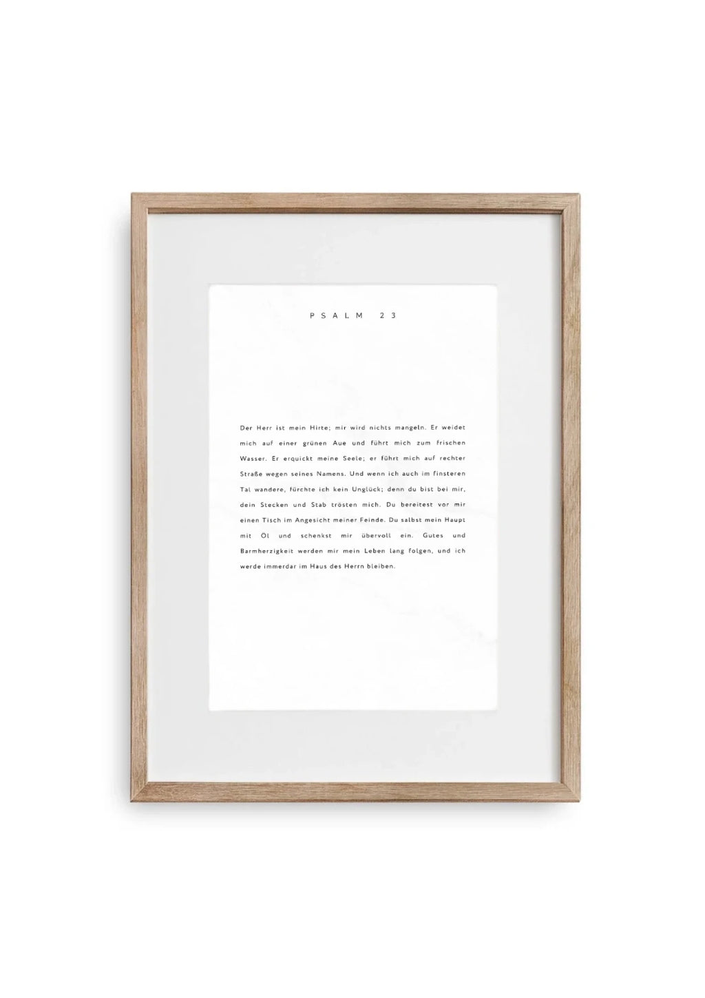 Poster im Holz Bilderrahmen Größe A3 mit christlichem Typografie Schriftzug Psalm 23 auf beigen Hintergrund
