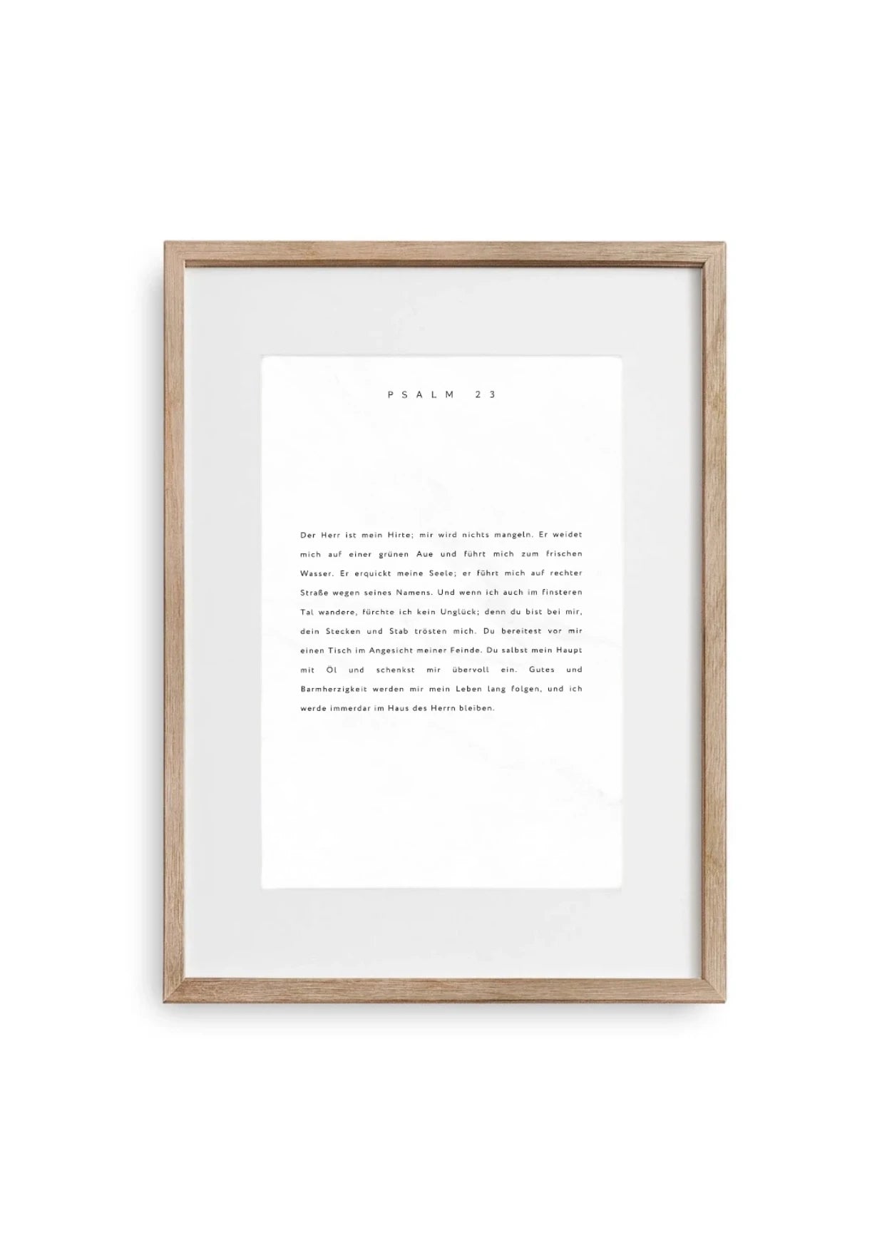 Poster im Holz Bilderrahmen Größe A3 mit christlichem Typografie Schriftzug Psalm 23 auf beigen Hintergrund