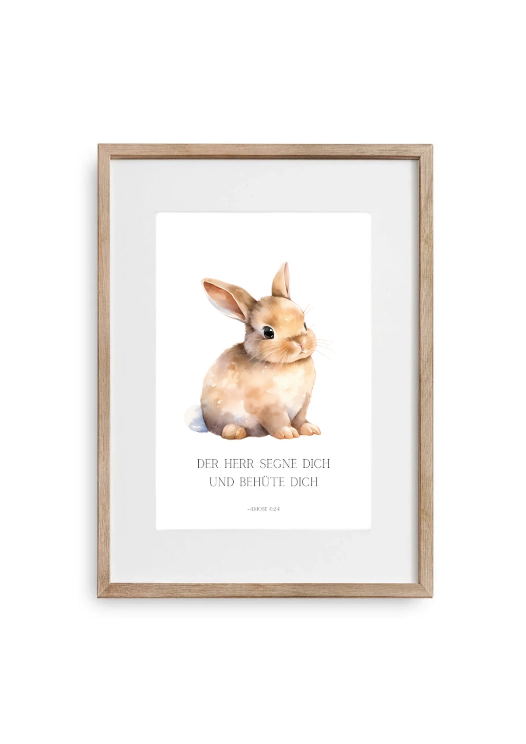 Kinderposter Hase mit Bibelvers auf weißem Hintergrund im Holz Bilderrahmen A3 ideal fürs Kinderzimmer