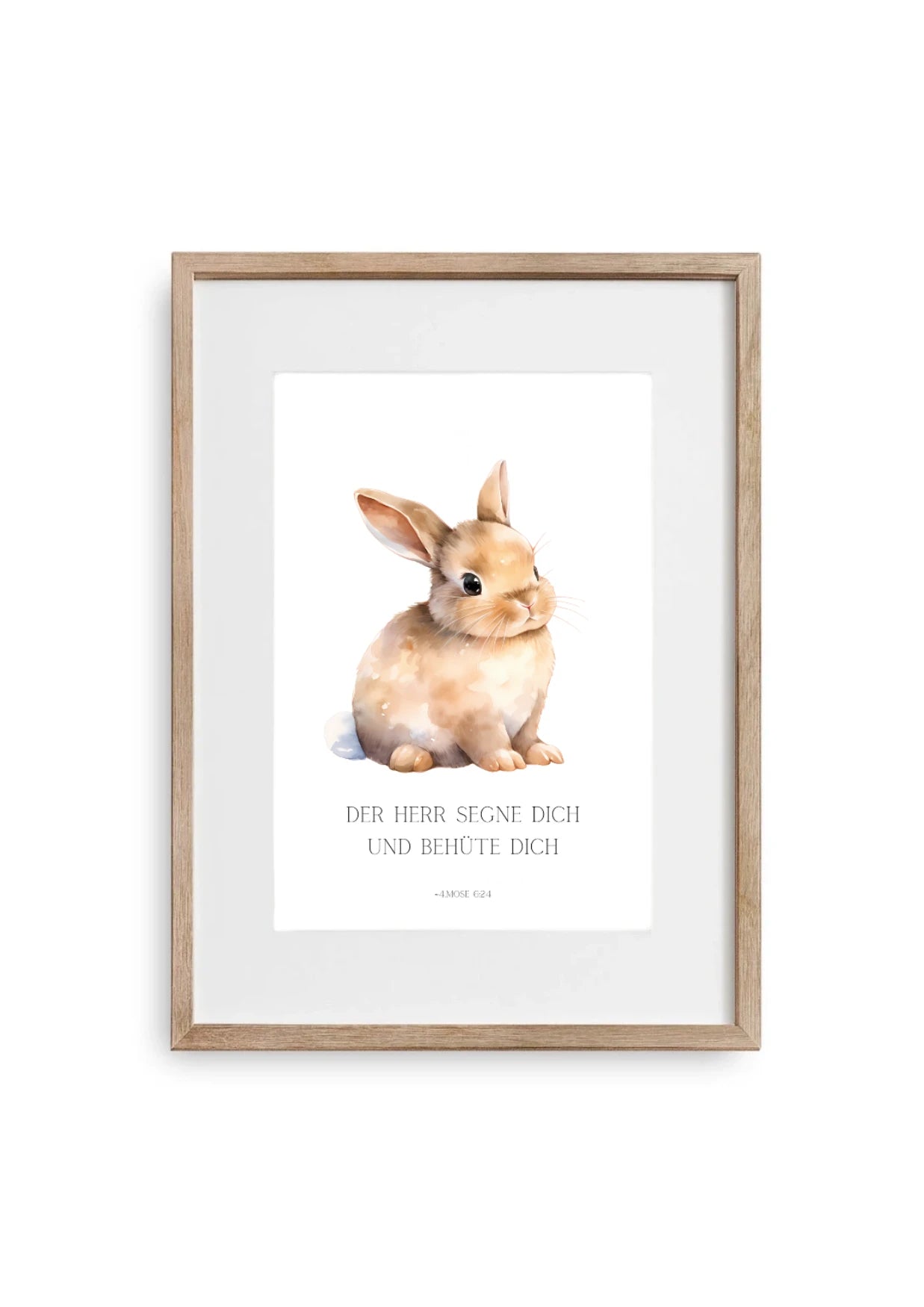 Kinderposter Hase mit Bibelvers auf weißem Hintergrund im Holz Bilderrahmen A3 ideal fürs Kinderzimmer