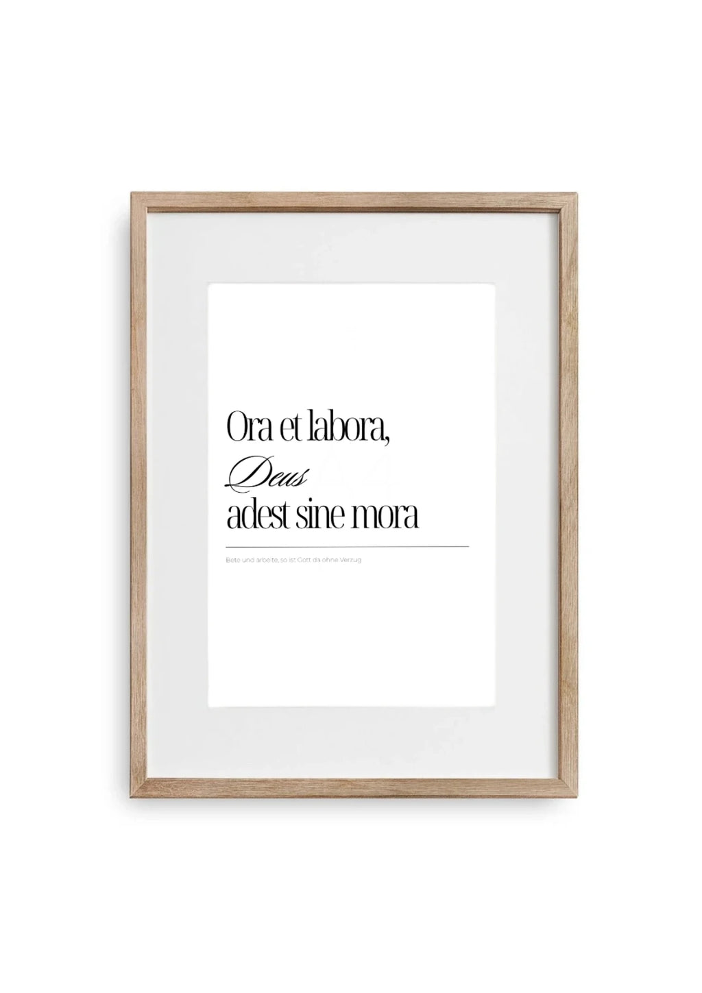 Poster im Holz Bilderrahmen Größe A3 mit christlichem Typografie Schriftzug Ora et Labora