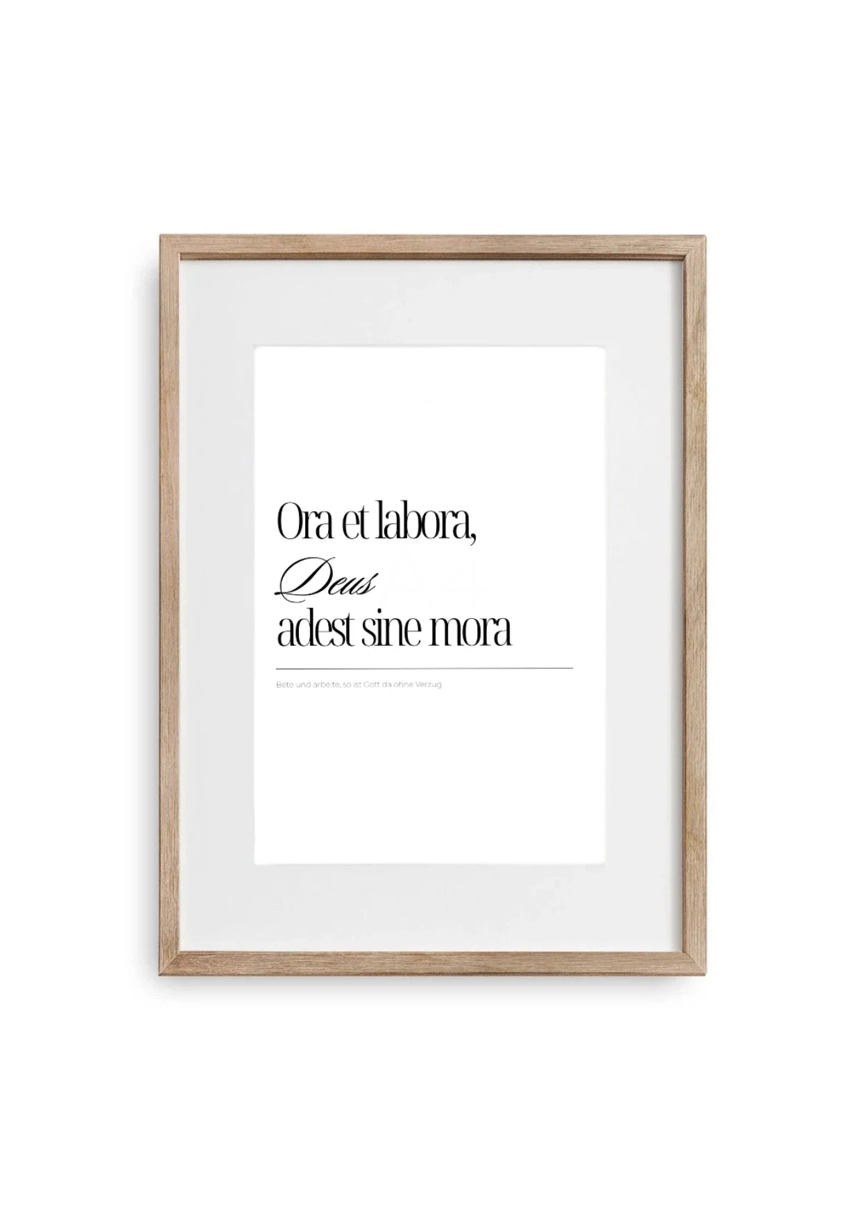 Poster im Holz Bilderrahmen Größe A3 mit christlichem Typografie Schriftzug Ora et Labora