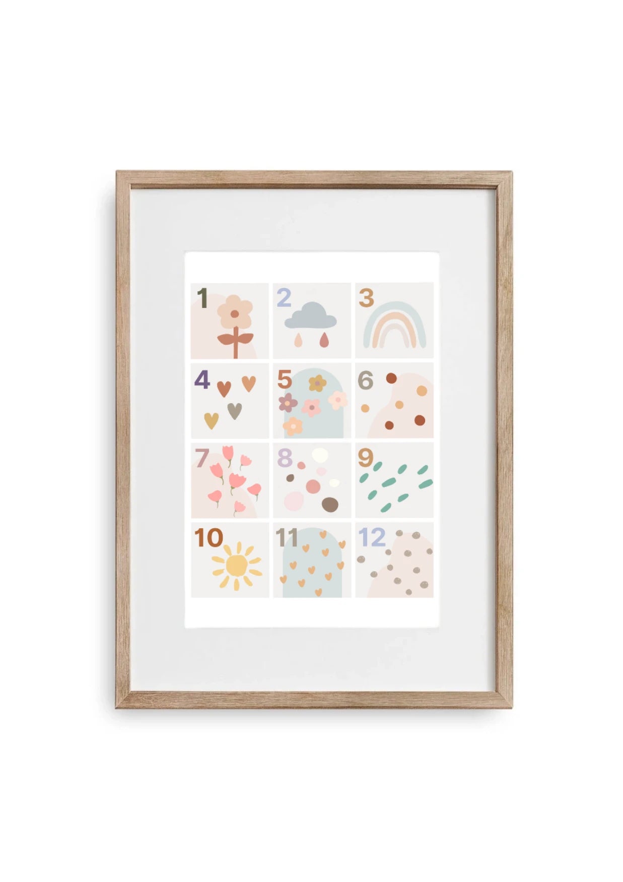 Kinderposter mit Zahlen im Holz Bilderrahmen