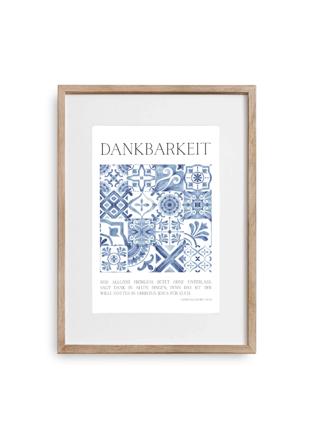 Christliches Bild mit abstrakten Muster in Blau im A4 Bilderrahmen aus Holz