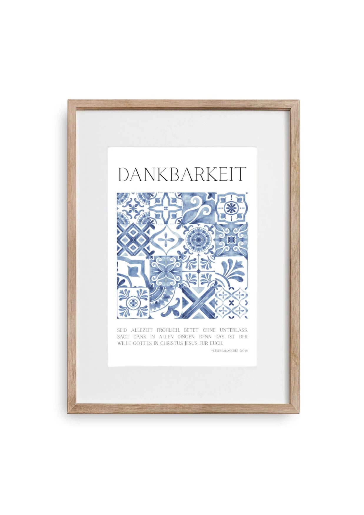 Christliches Bild mit abstrakten Muster in Blau im A4 Bilderrahmen aus Holz