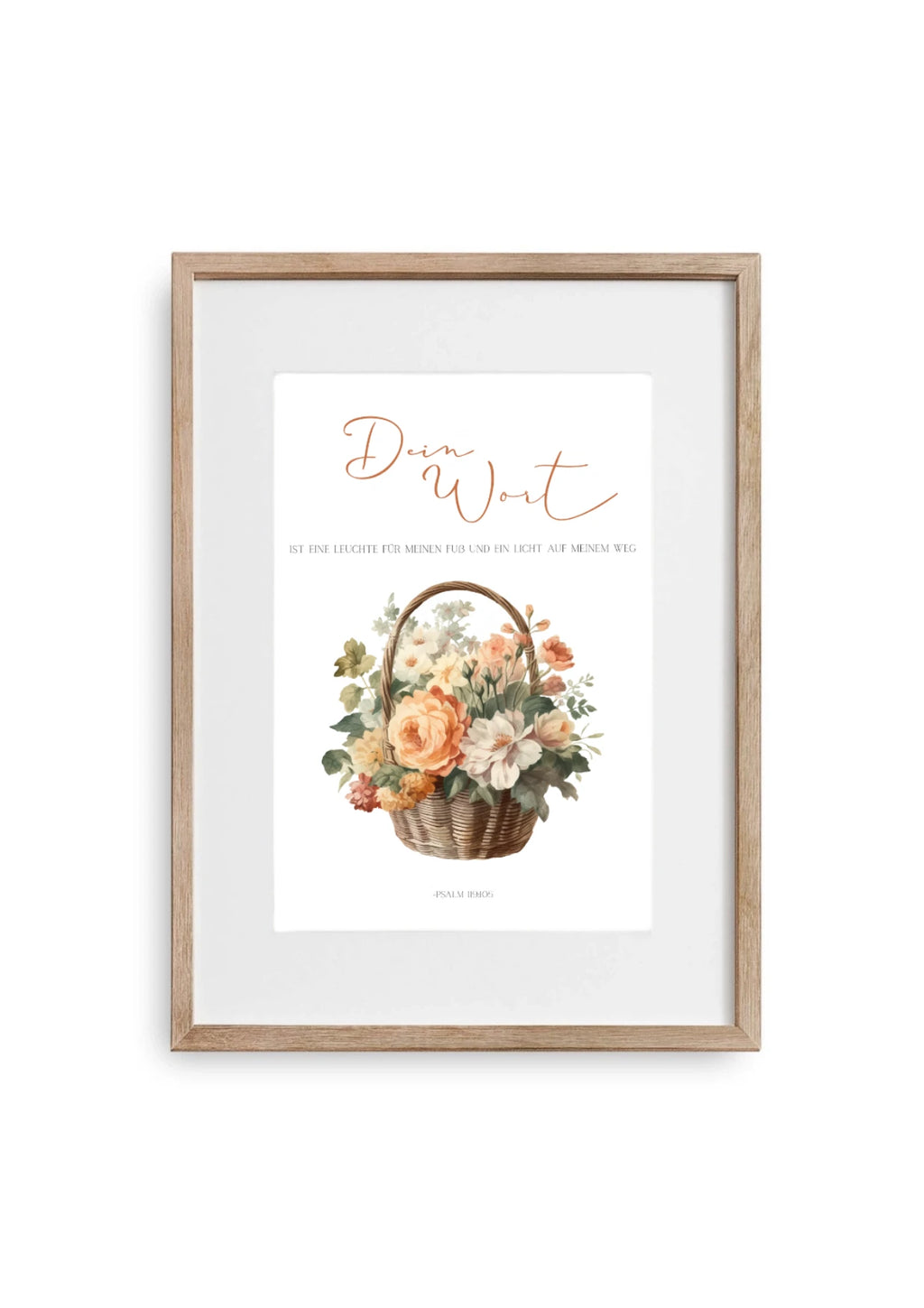 Christliches Bild mit Buntem Blumenkorb im A4 Bilderrahmen aus Holz