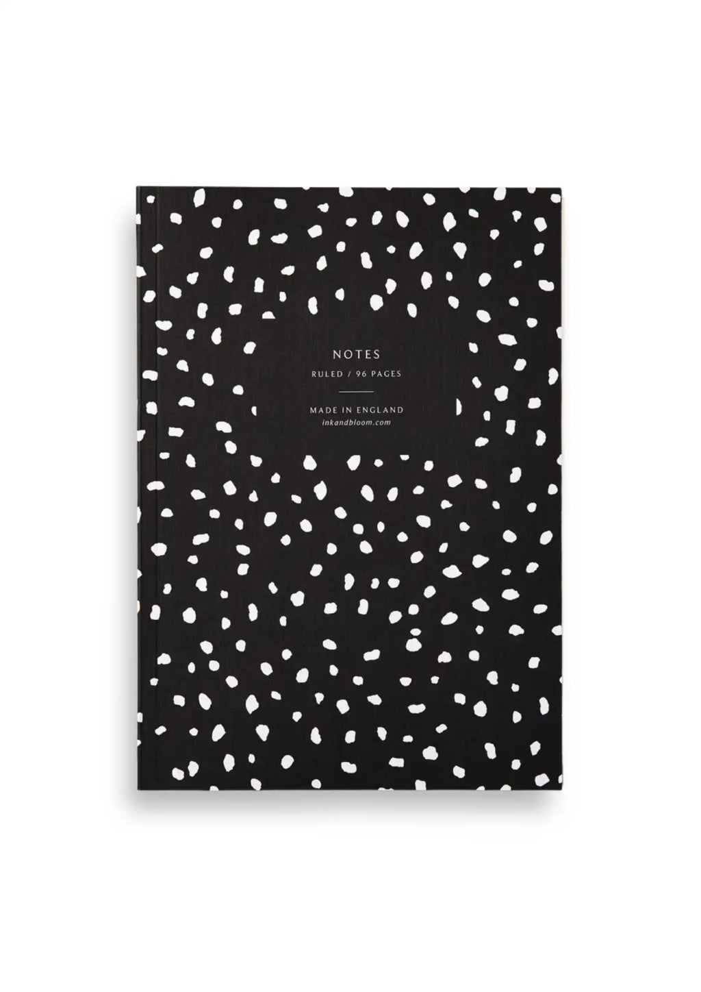 Schönes Notizbuch mit linierten Seiten von Ink & Bloom aus England, in Schwarz mit weißen Punkten