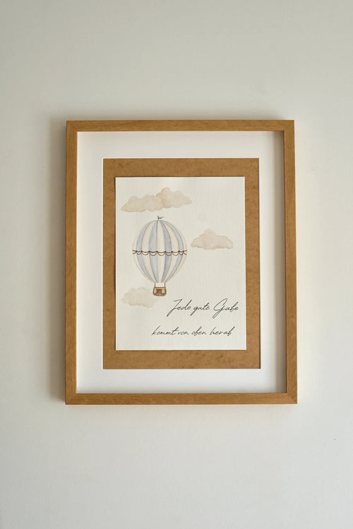 Aquarellbild - Der blaue Heißluftballon